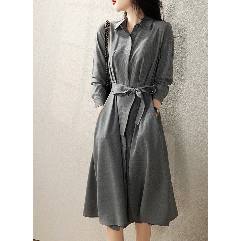Elegant Luxury Mid-Length Professional Shirt Dress Casual Career Dress with Belt