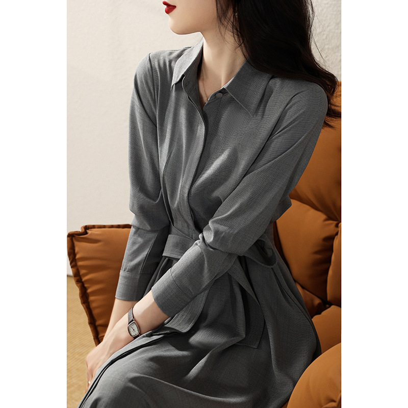 Elegant Luxury Mid-Length Professional Shirt Dress Casual Career Dress with Belt