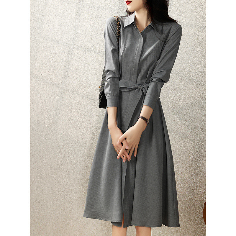 Elegant Luxury Mid-Length Professional Shirt Dress Casual Career Dress with Belt