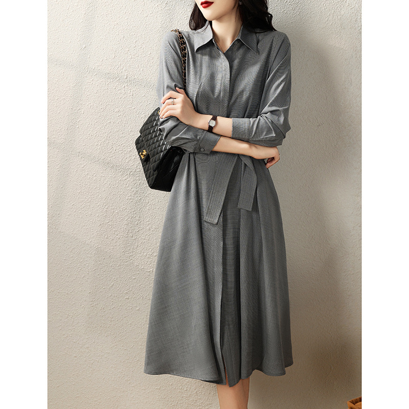 Elegant Luxury Mid-Length Professional Shirt Dress Casual Career Dress with Belt
