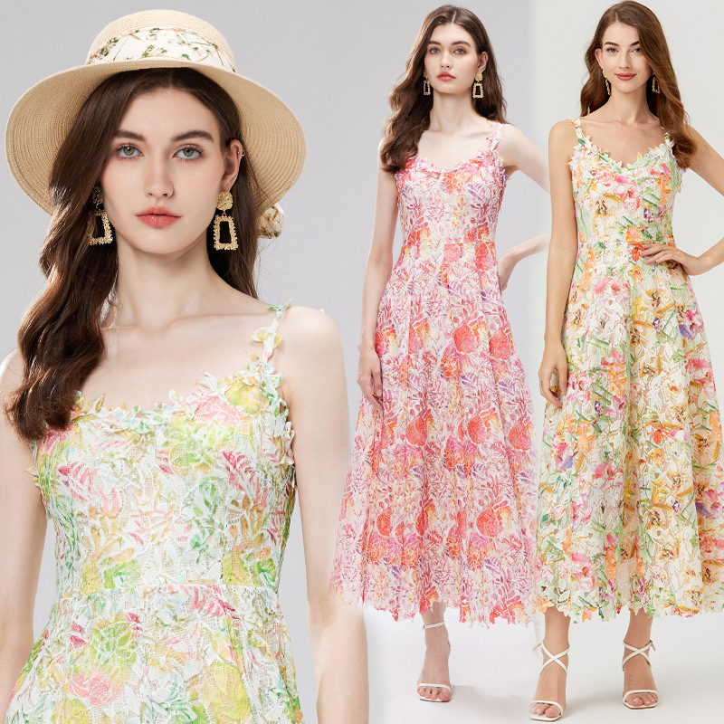 Women's Midi Dress Casual Long Sleeve V Neck Swiss Dot a Line Flowy Dresses Summer Casual Slip Dress