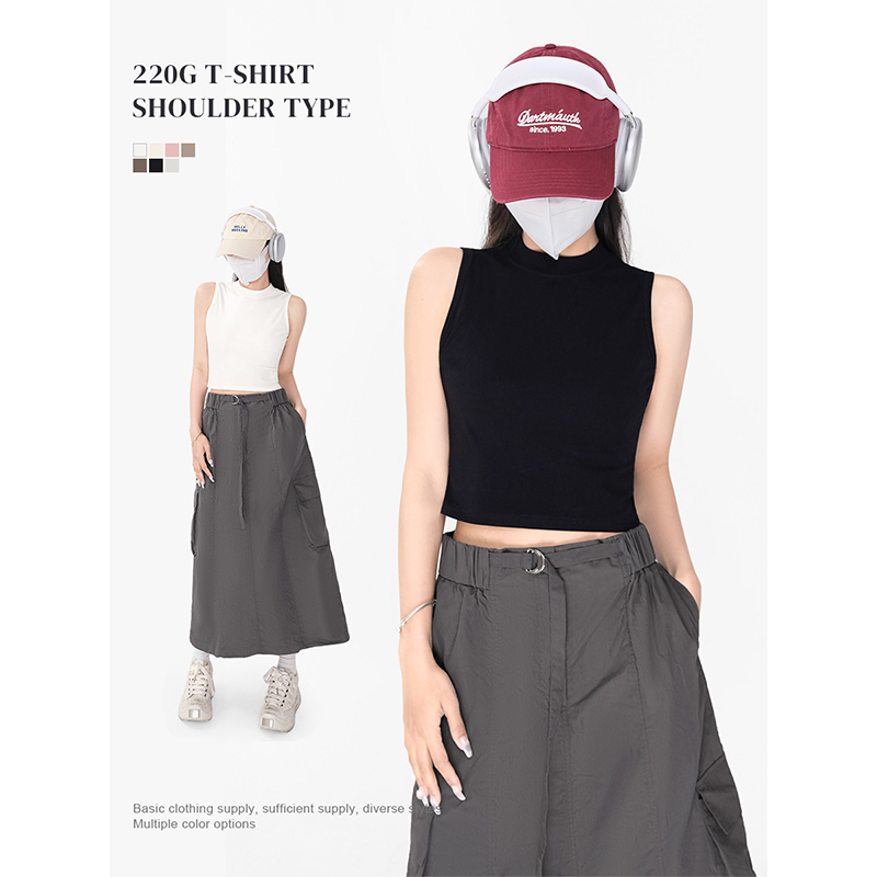Women's Summer Casual 220g Top Korean Style Sports Slim Vest Sleeveless Short Top Outer Wear