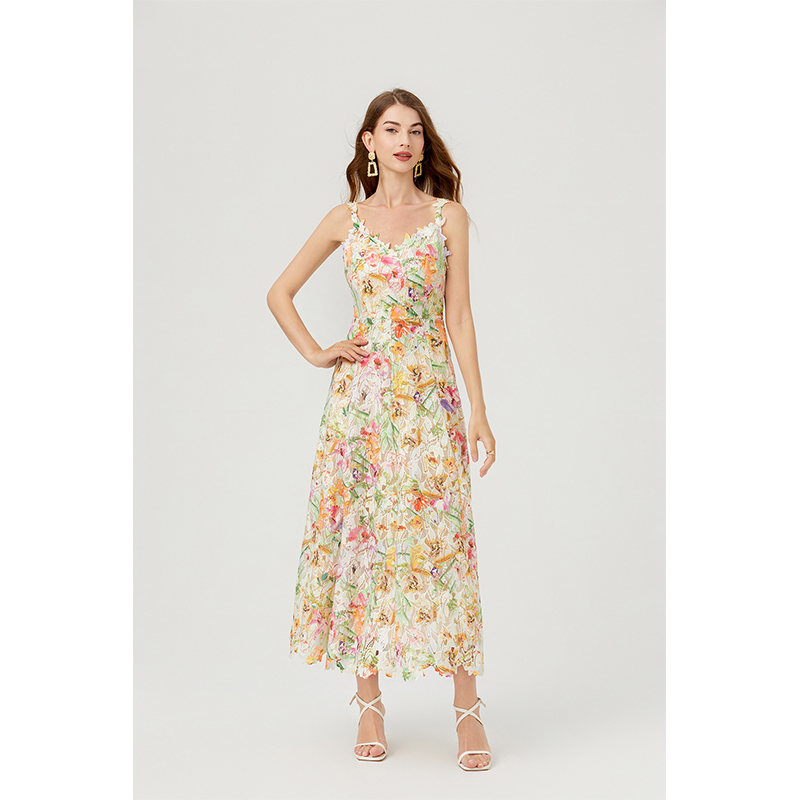 Women's Midi Dress Casual Long Sleeve V Neck Swiss Dot a Line Flowy Dresses Summer Casual Slip Dress