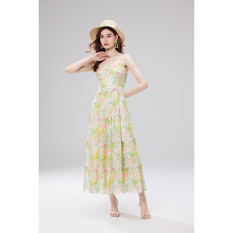 Women's Midi Dress Casual Long Sleeve V Neck Swiss Dot a Line Flowy Dresses Summer Casual Slip Dress