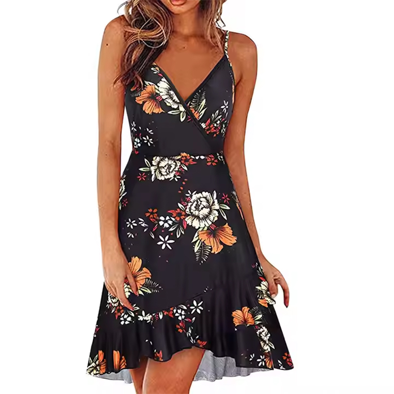 2025 New European American Women's Cross-Border Fashion Summer Sexy V-Neck Strap Sleeveless Backless Floor-Length Casual